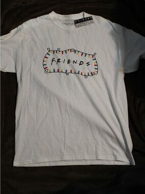 Friends Graphic T-Shirt in White with Holiday Lights